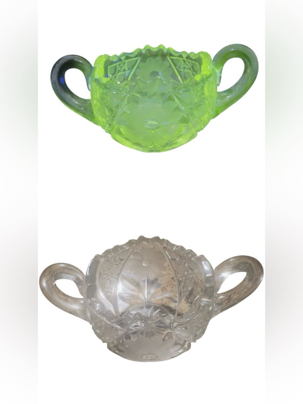 Two-Handled Glass Sugar Bowl in Lime Yellow and Clear
